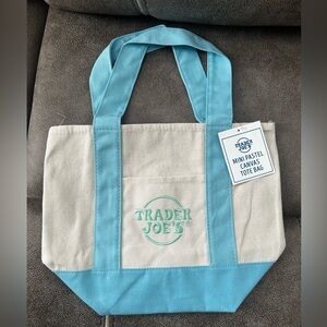 New•Trader Joe's Mini Pastel Canvas Tote Bag - Light Blue & Cream